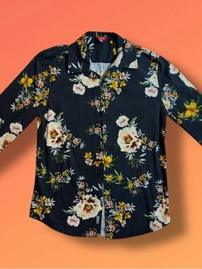 ✨GUESS✨ Men's Black Floral Button-Up Shirt - Casual Dress Shirt